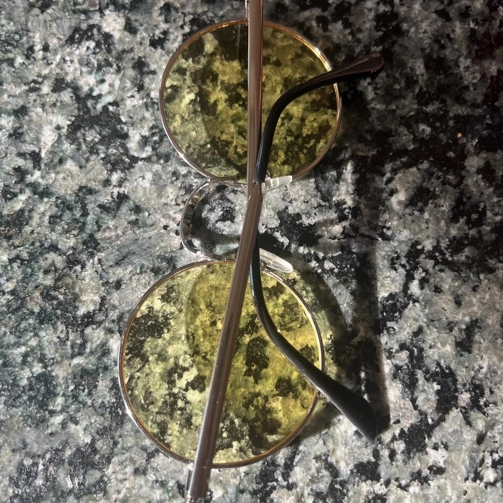 Round Yellow Lens with Silver Frame Sunglasses.